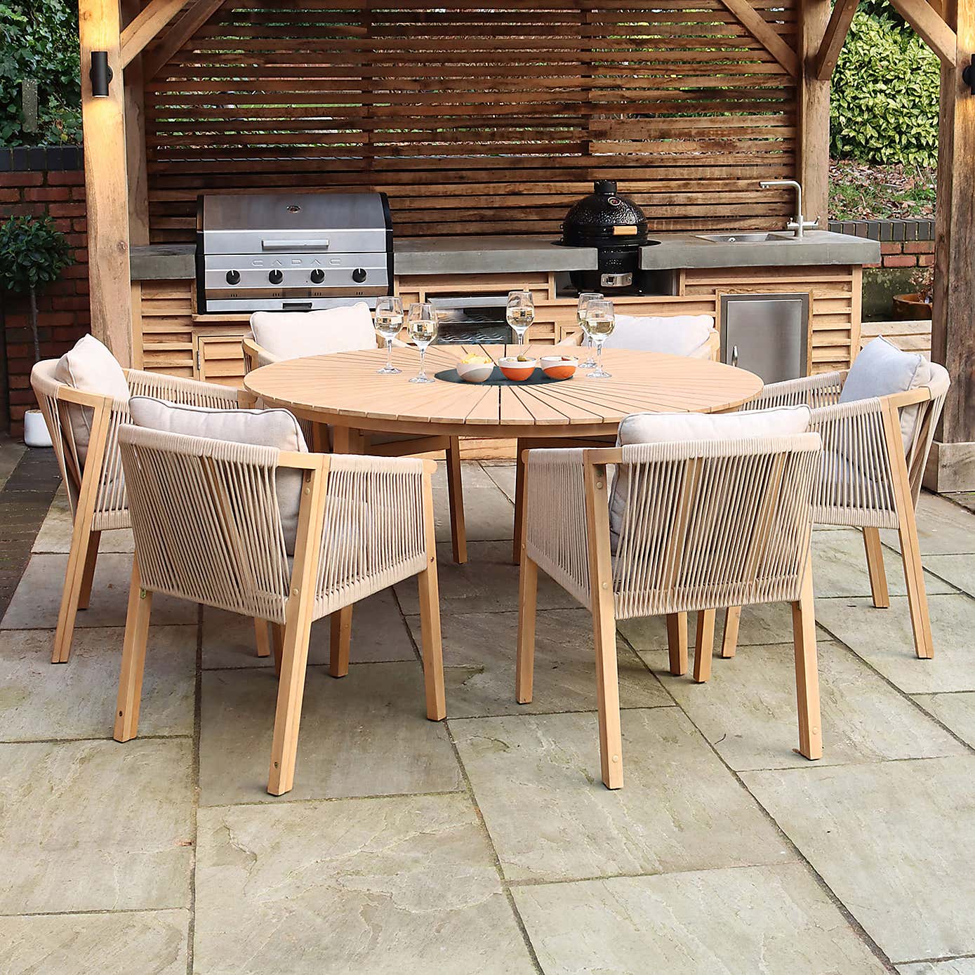 A.Mir Roma 6 Seater Outdoor Dining Set with Black Granite Insert