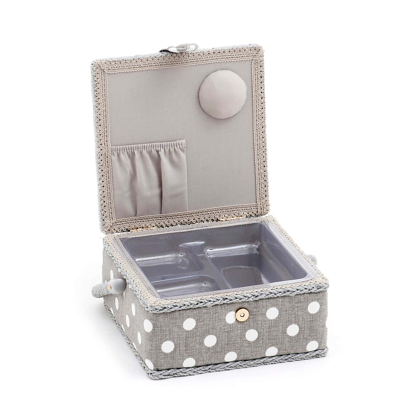 Grey Polka Dot Small Sewing Box