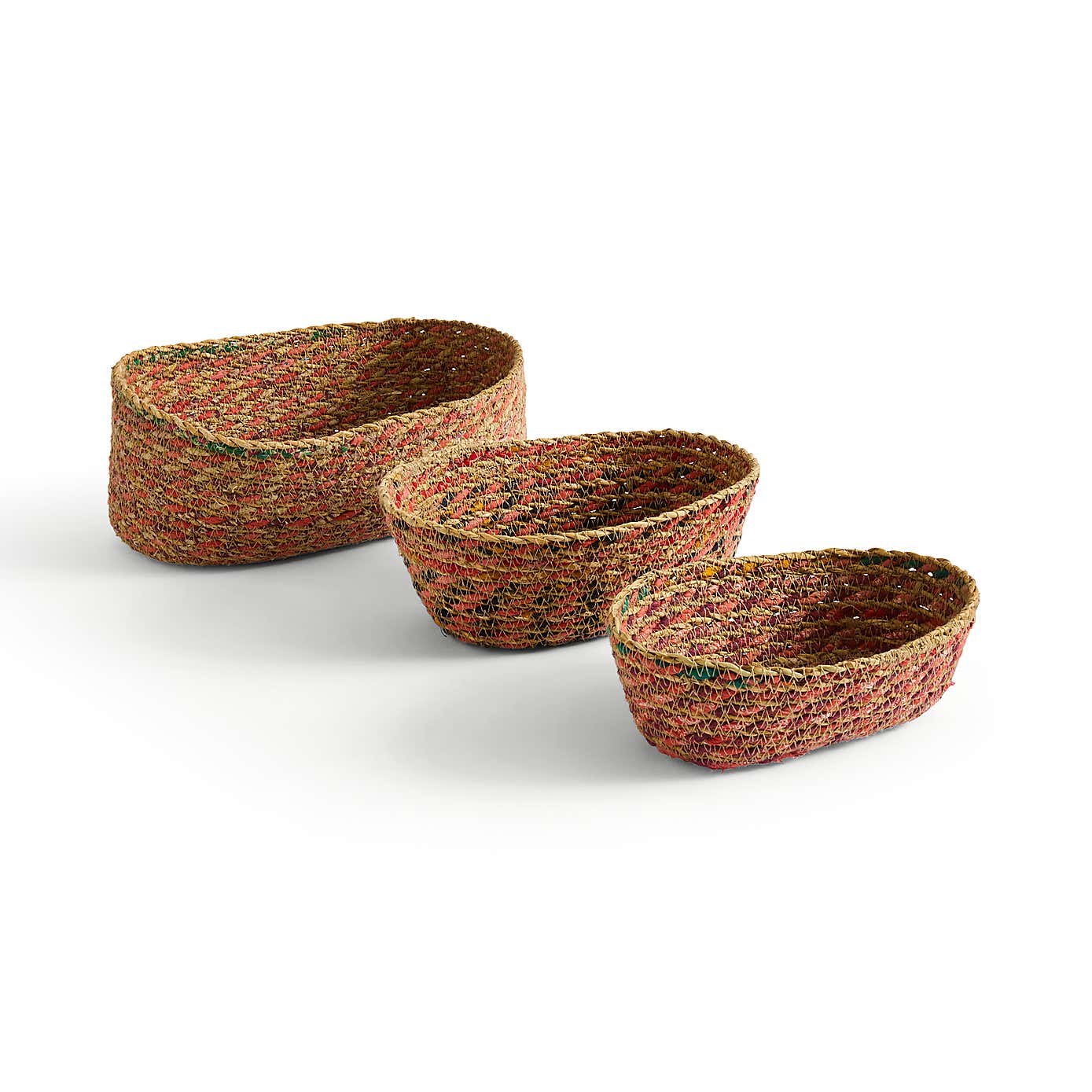 Set of 3 Oval Multicoloured Seagrass Baskets