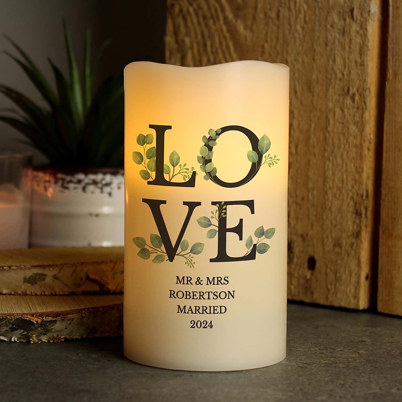 Personalised  Botanical LOVE Led Candle
