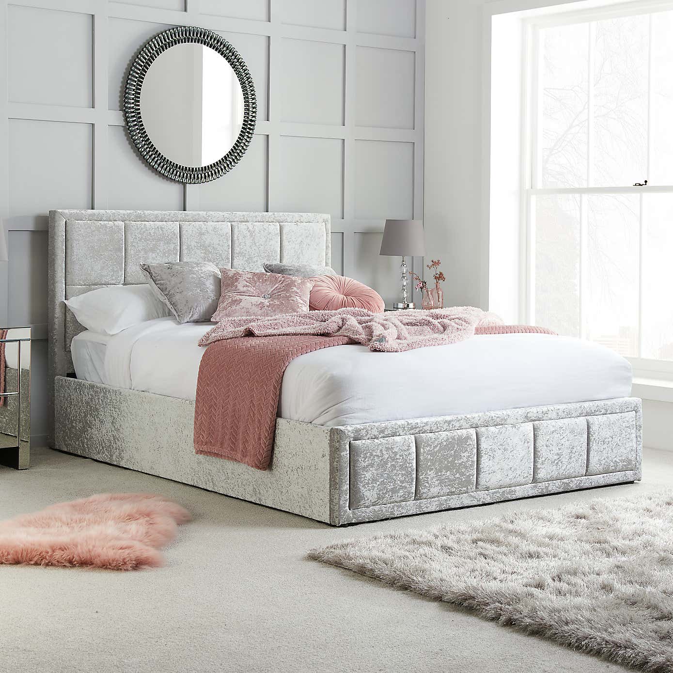 Hannover Steel Crushed Velvet Ottoman Bed