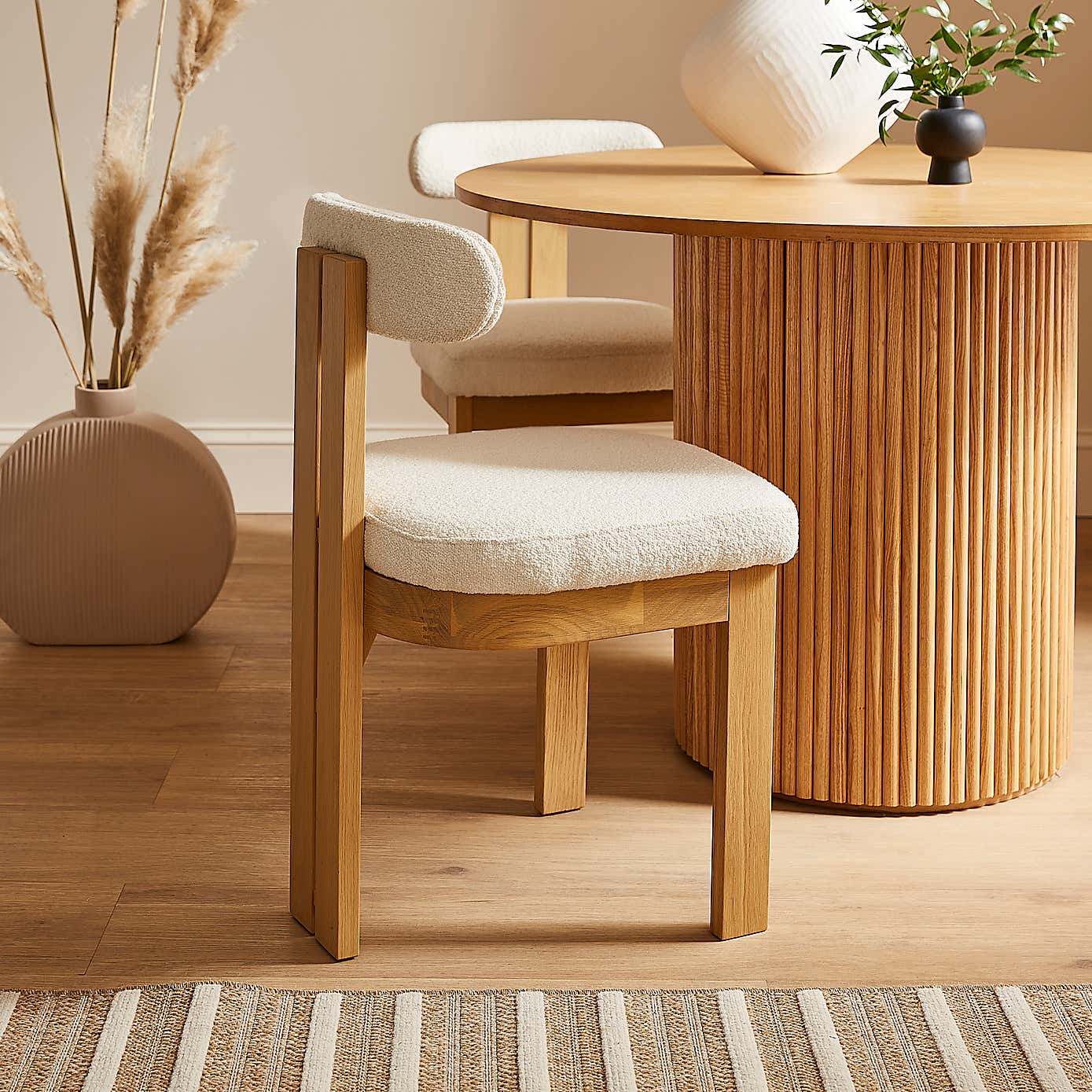 Lovato Dining Chair Stained Oak, Ivory Boucle