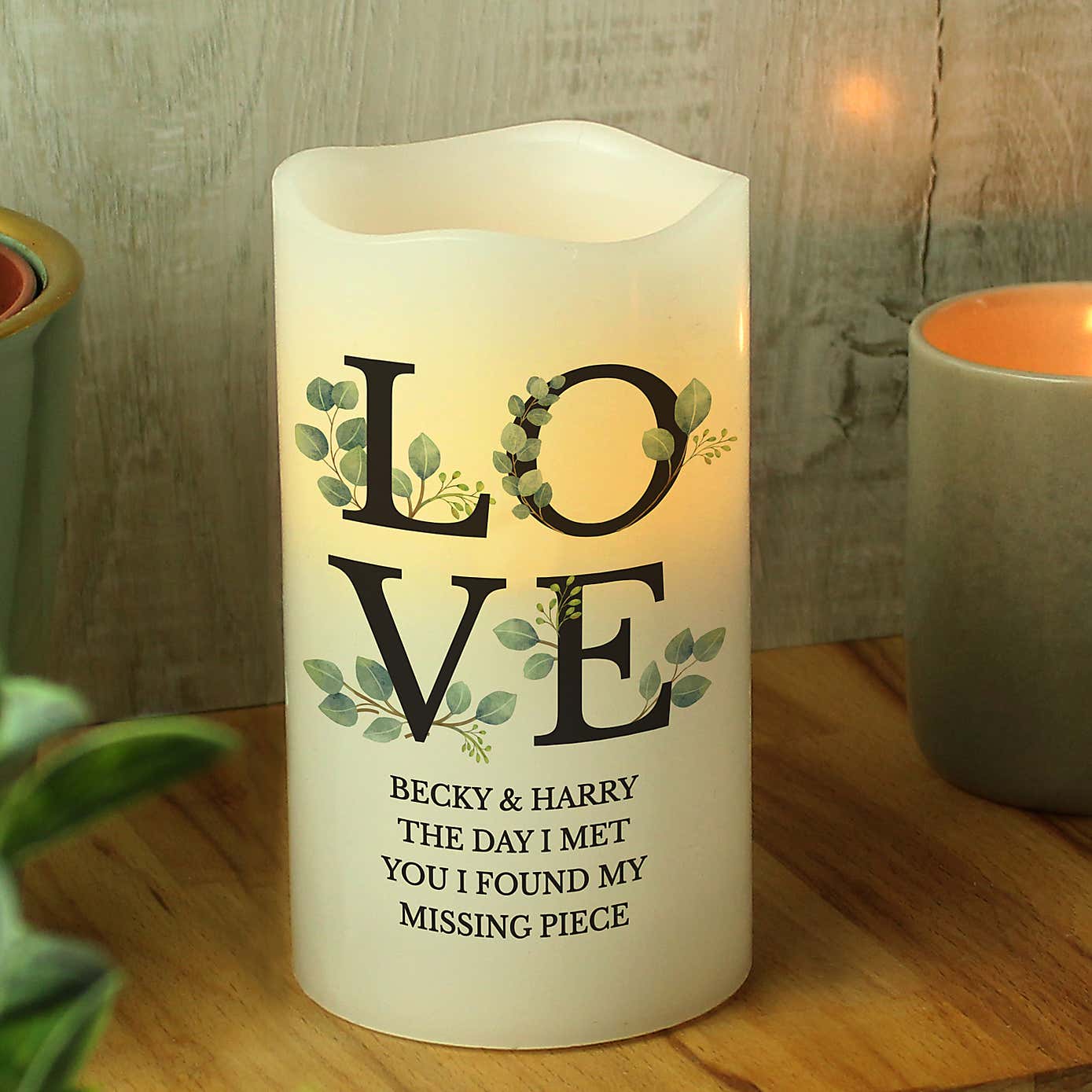 Personalised  Botanical LOVE Led Candle
