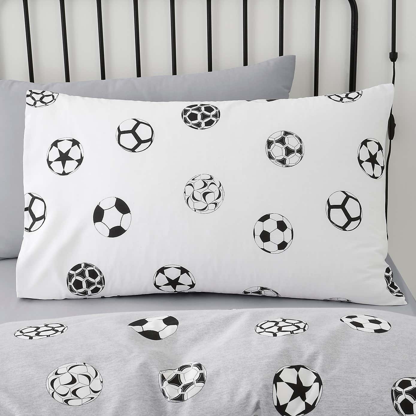 Football Grey and White Reversible Duvet Cover and Pillowcase Set