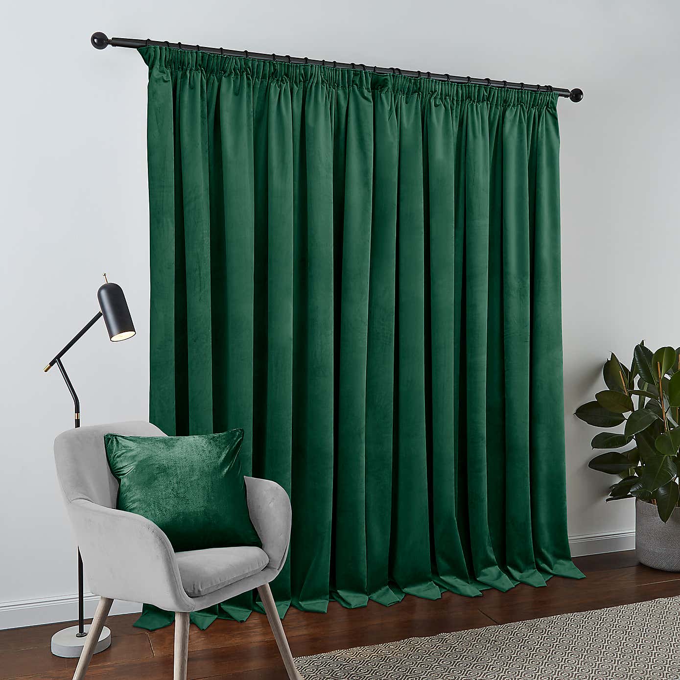 Recycled Velour Olive Pencil Pleat Curtains