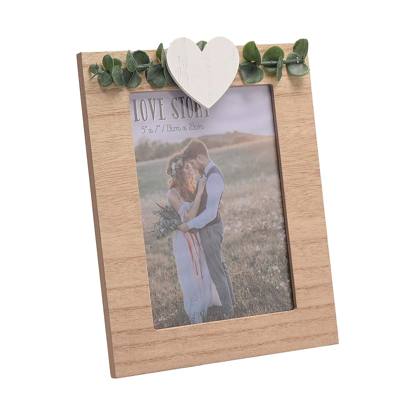 Love Story Rustic Photo Frame with Heart & Leaves