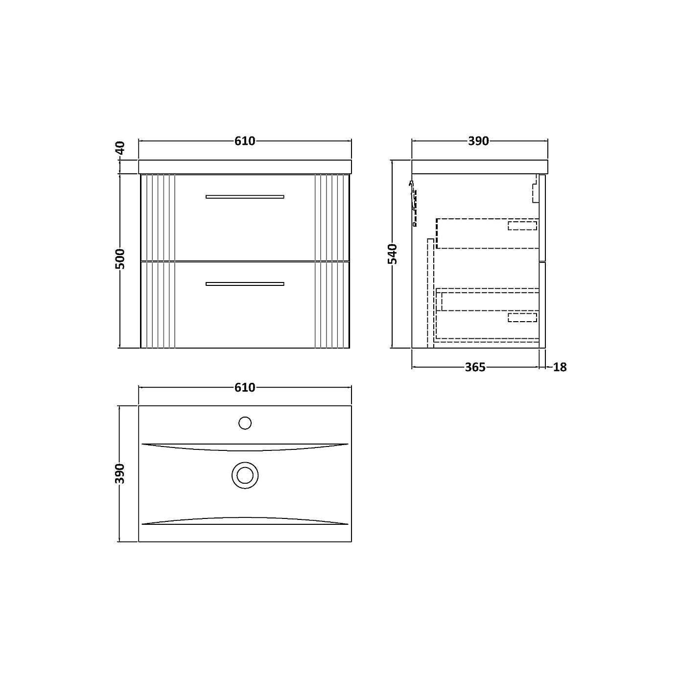 Deco Wall Mounted 2 Drawer Vanity Unit with Basin