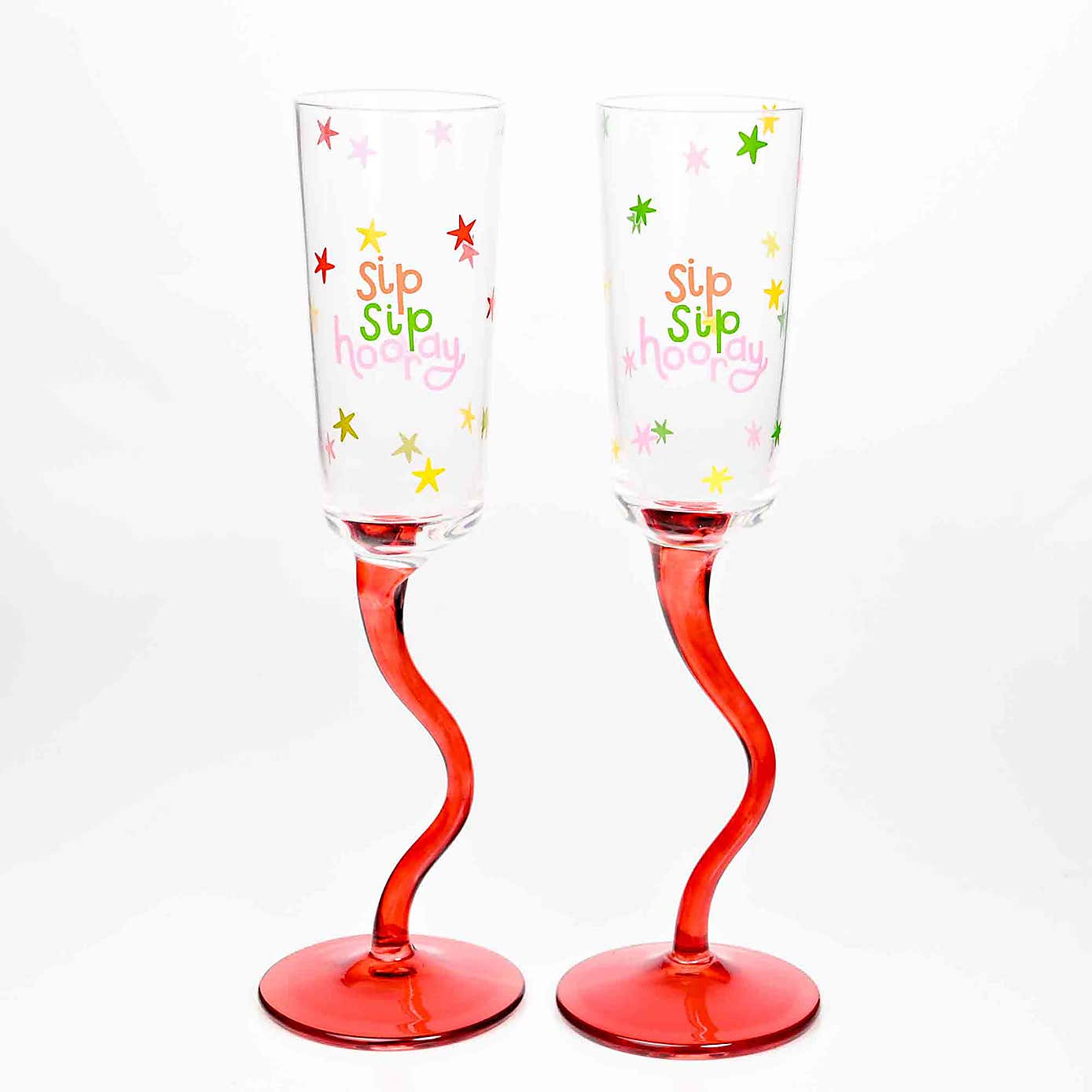 Raspberry Blossom Set of 2 Wavy Stem Flute Glasses