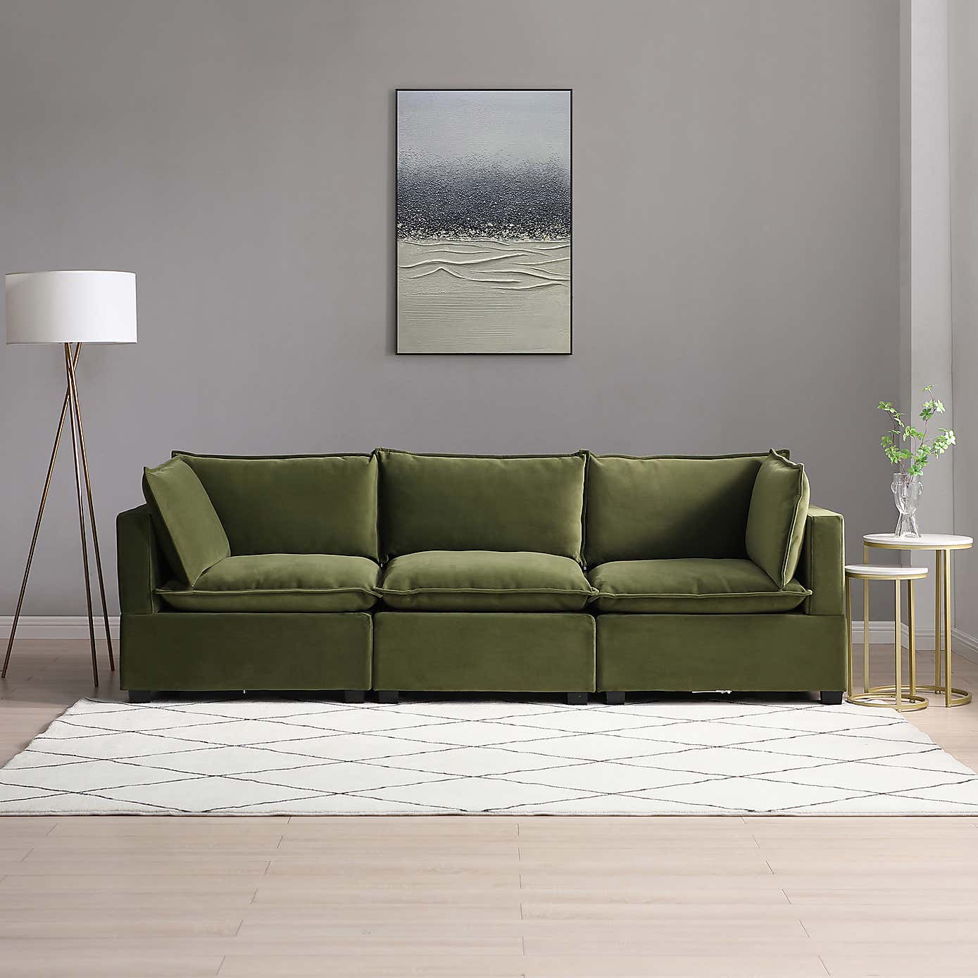 Moda 3 Seater Modular Sofa, Olive Velvet