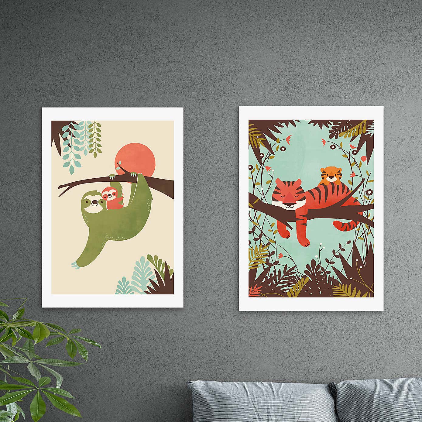Set of 2 East End Prints Sloth & Tiger Prints
