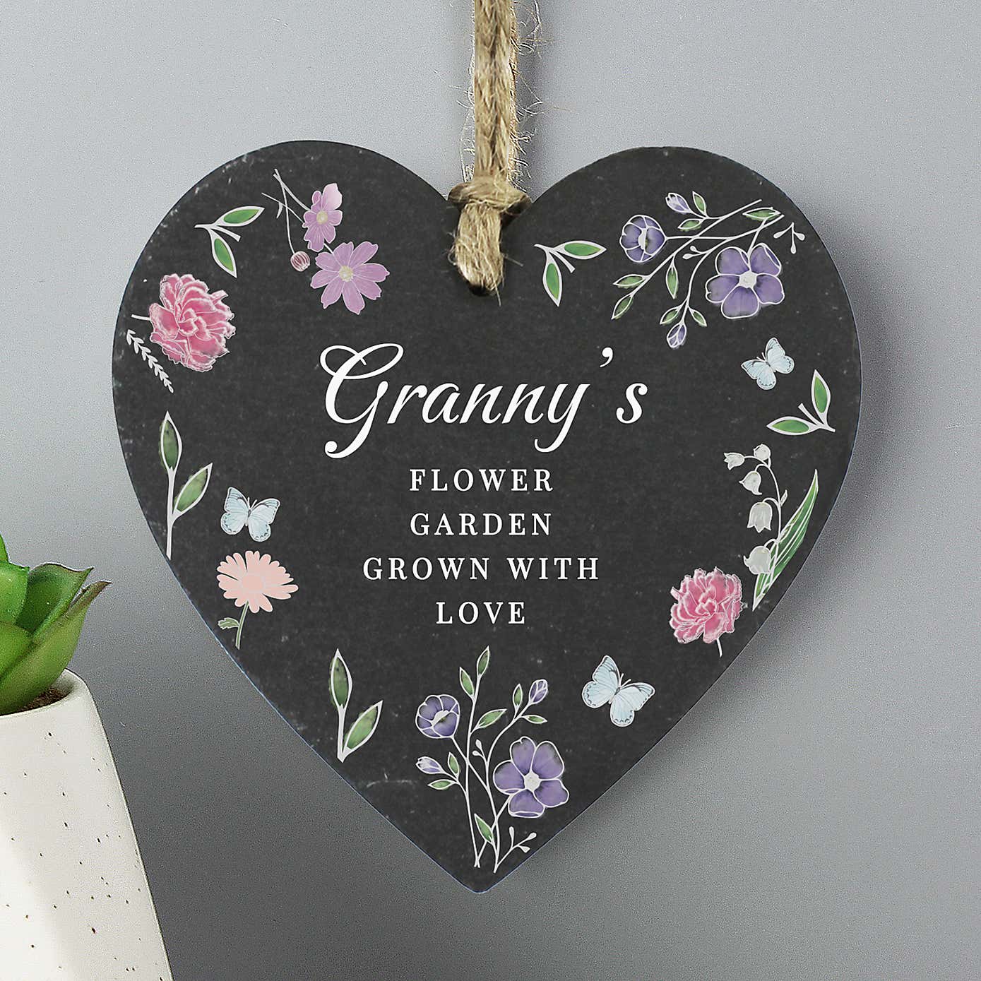 Personalised Wild Flowers Slate Heart