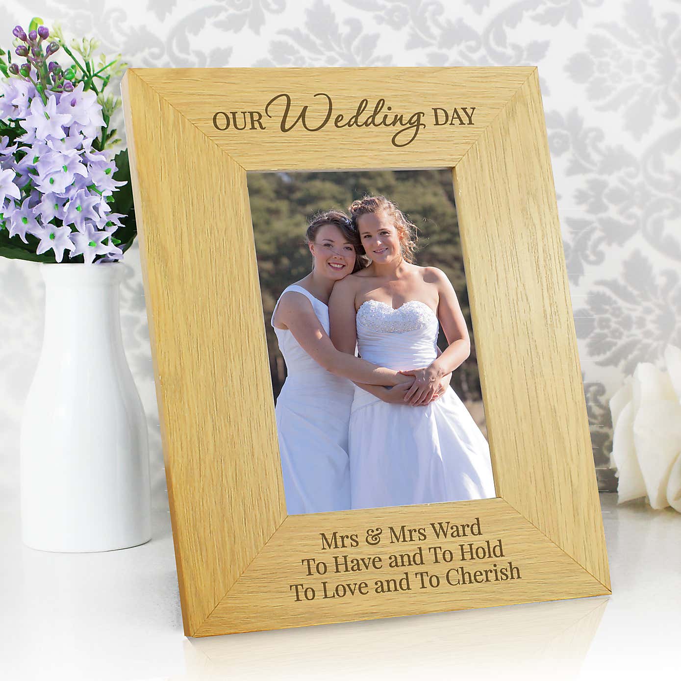 Personalised Our Wedding Day Oak Finish Photo Frame