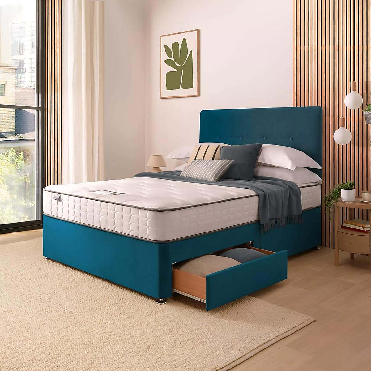 Silentnight 2 Drawer Divan Bed With Velvet Francisco Headboard