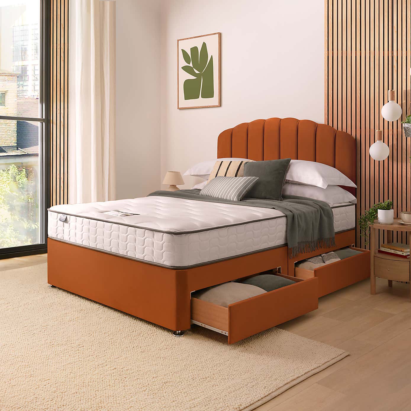 Silentnight 2 Drawer Divan Bed With Velvet Merlin Headboard