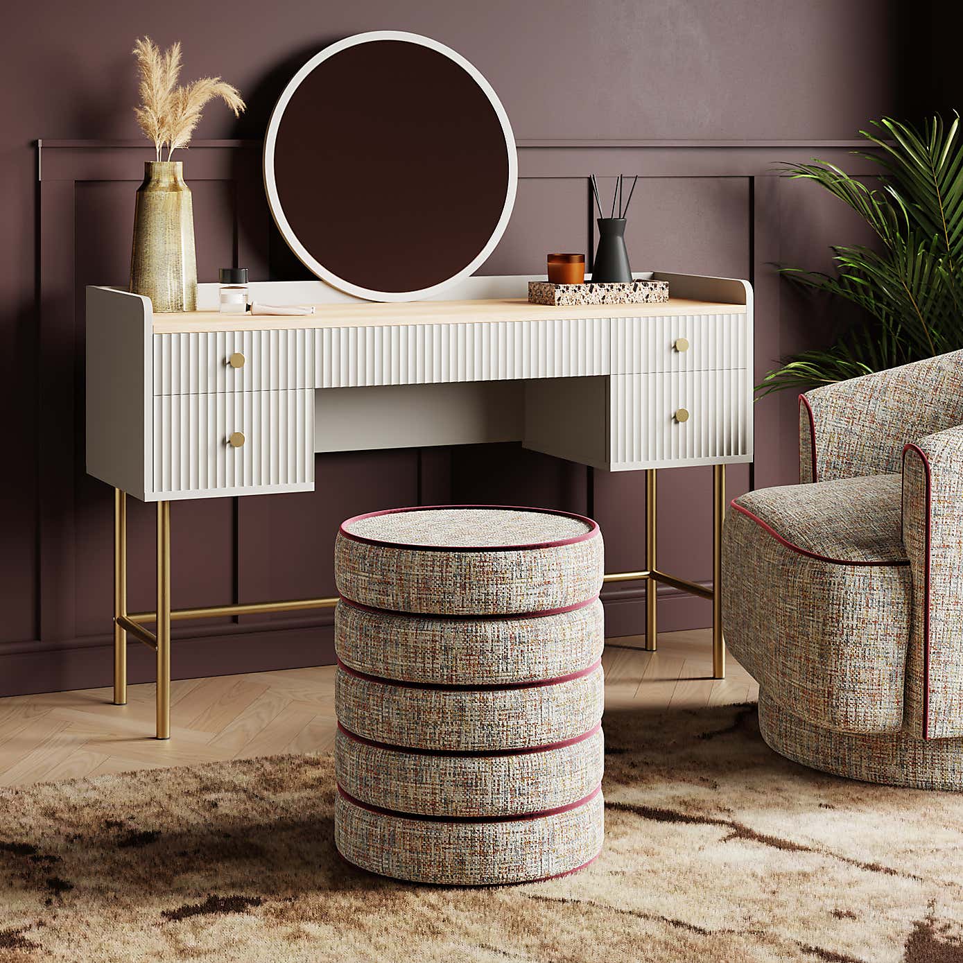 Contrast Piping Storage Footstool, Multicoloured Chenille