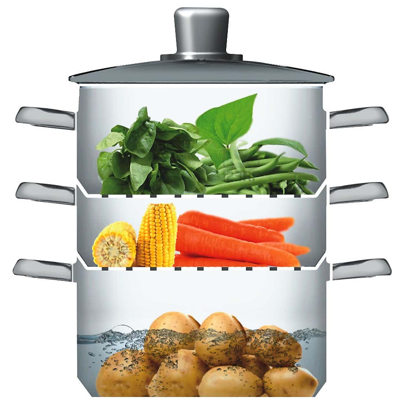 KitchenCraft 3-Tier Food Steamer with Glass Lid