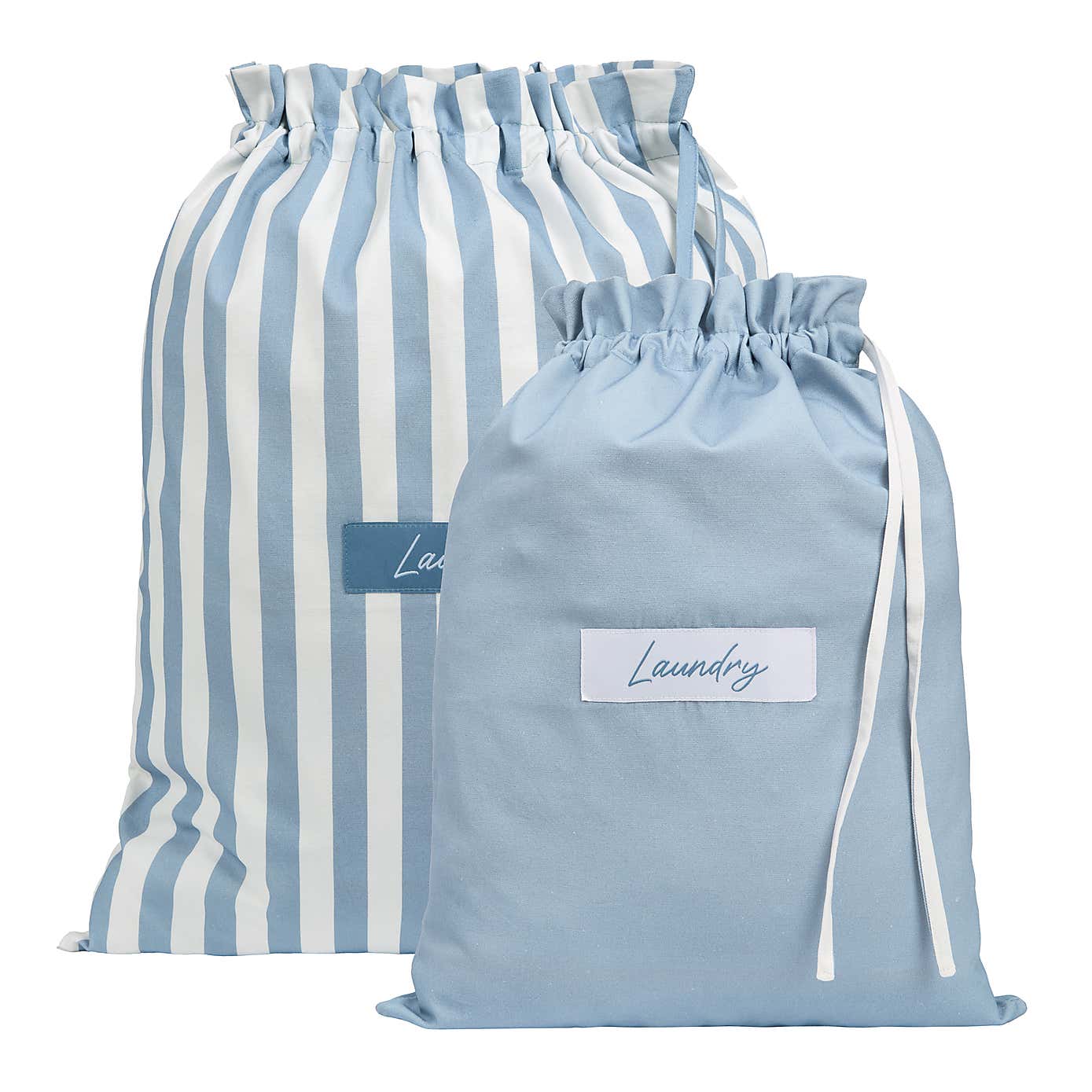 Set of 2 Stripe Laundry Bags Ashley Blue