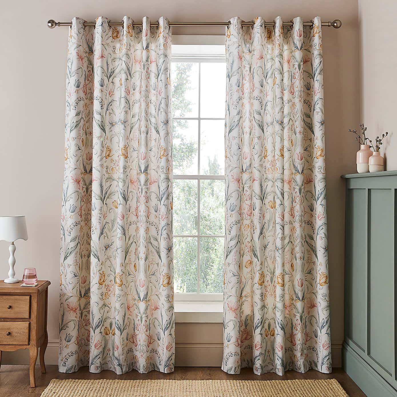Imi Tulip Floral Cotton Blackout Eyelet Curtains