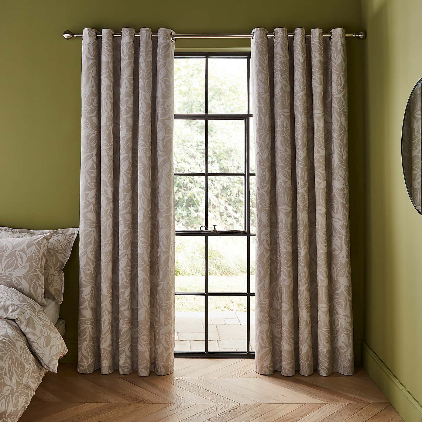 Sketched Leaves Cotton Blackout Eyelet Curtains