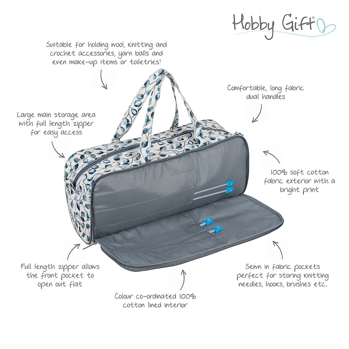 Hobby Gift Botanical Knitting Bag with Pin Case