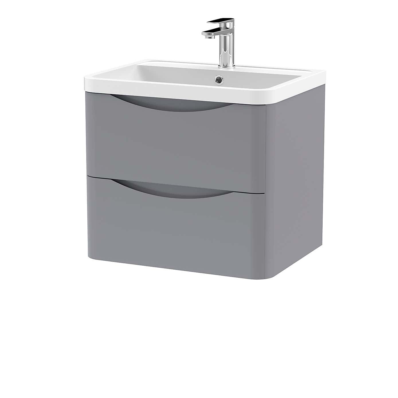 Lunar Wall Mounted 2 Drawer Vanity Unit with Polymarble Basin