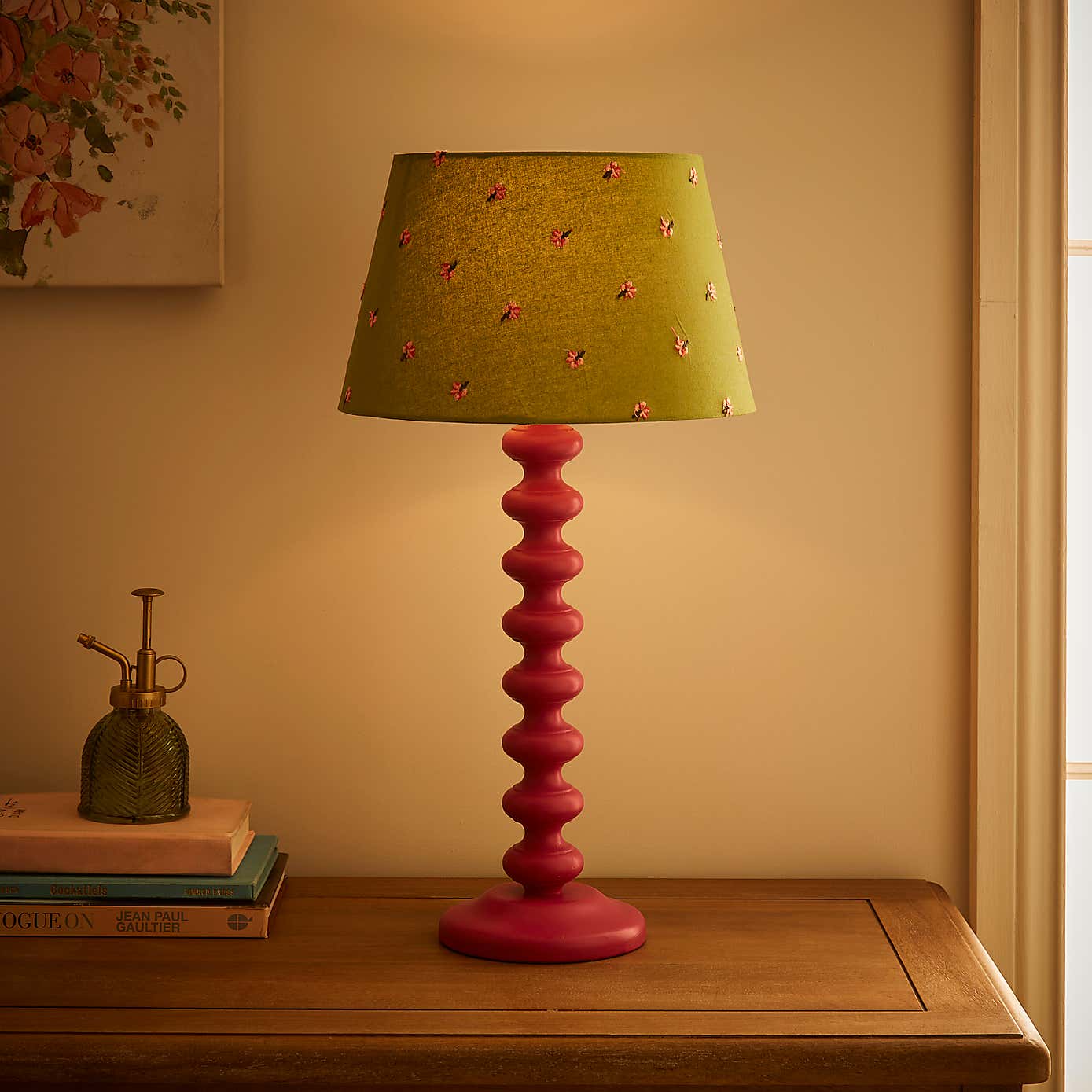 Green Flower Embroidered Tapered Lamp Shade