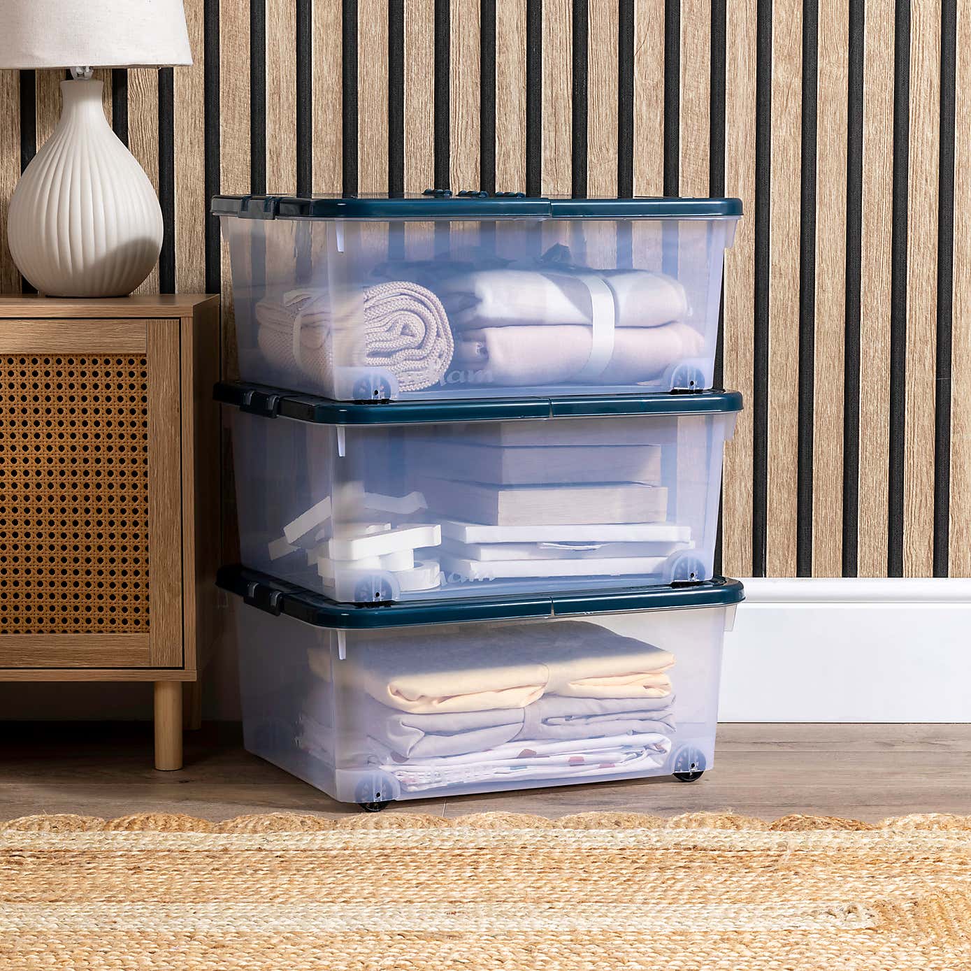 Wham Set of 3 Storage Boxes with Wheels & Lid