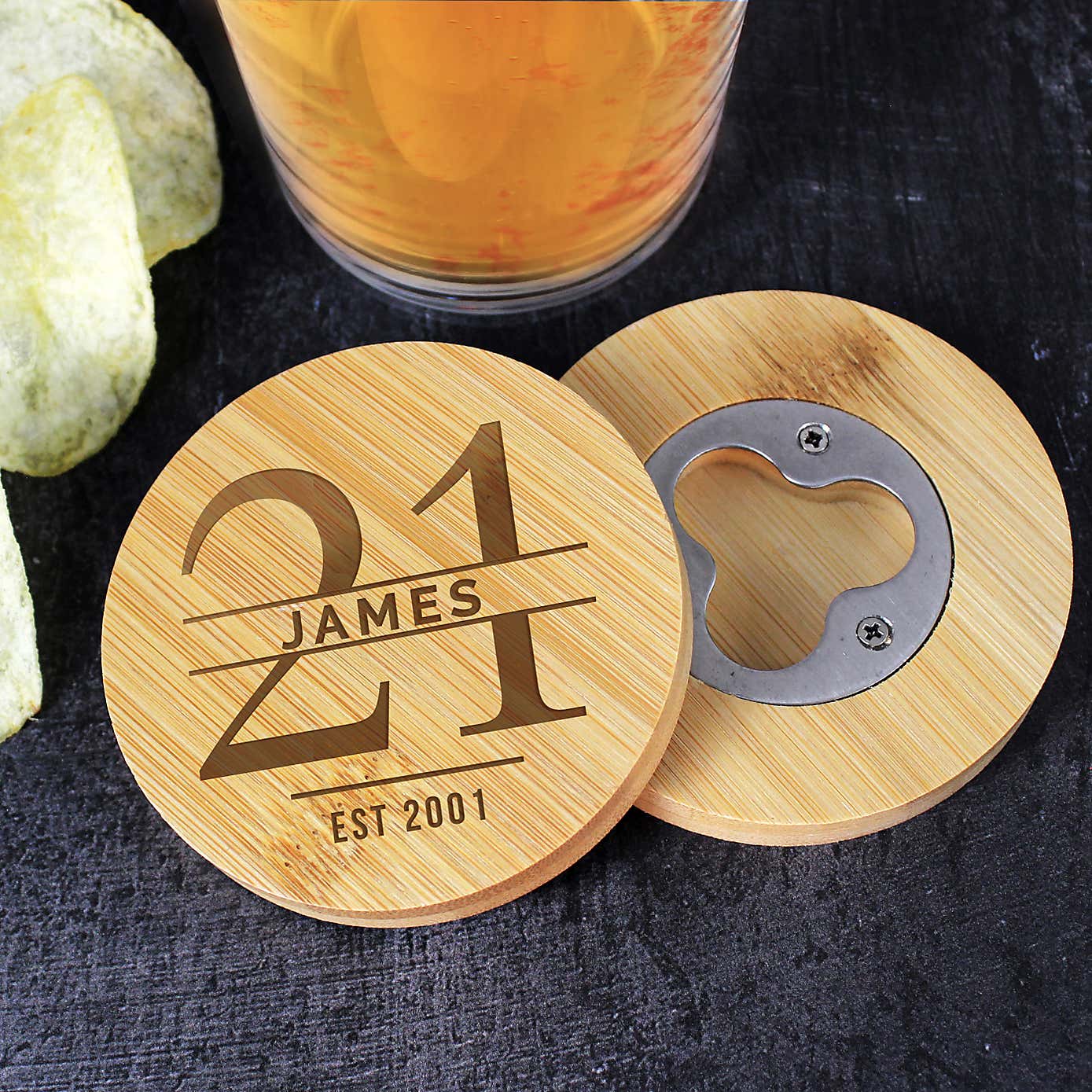Personalised Birthday Bamboo Coaster with Hidden Bottle Opener