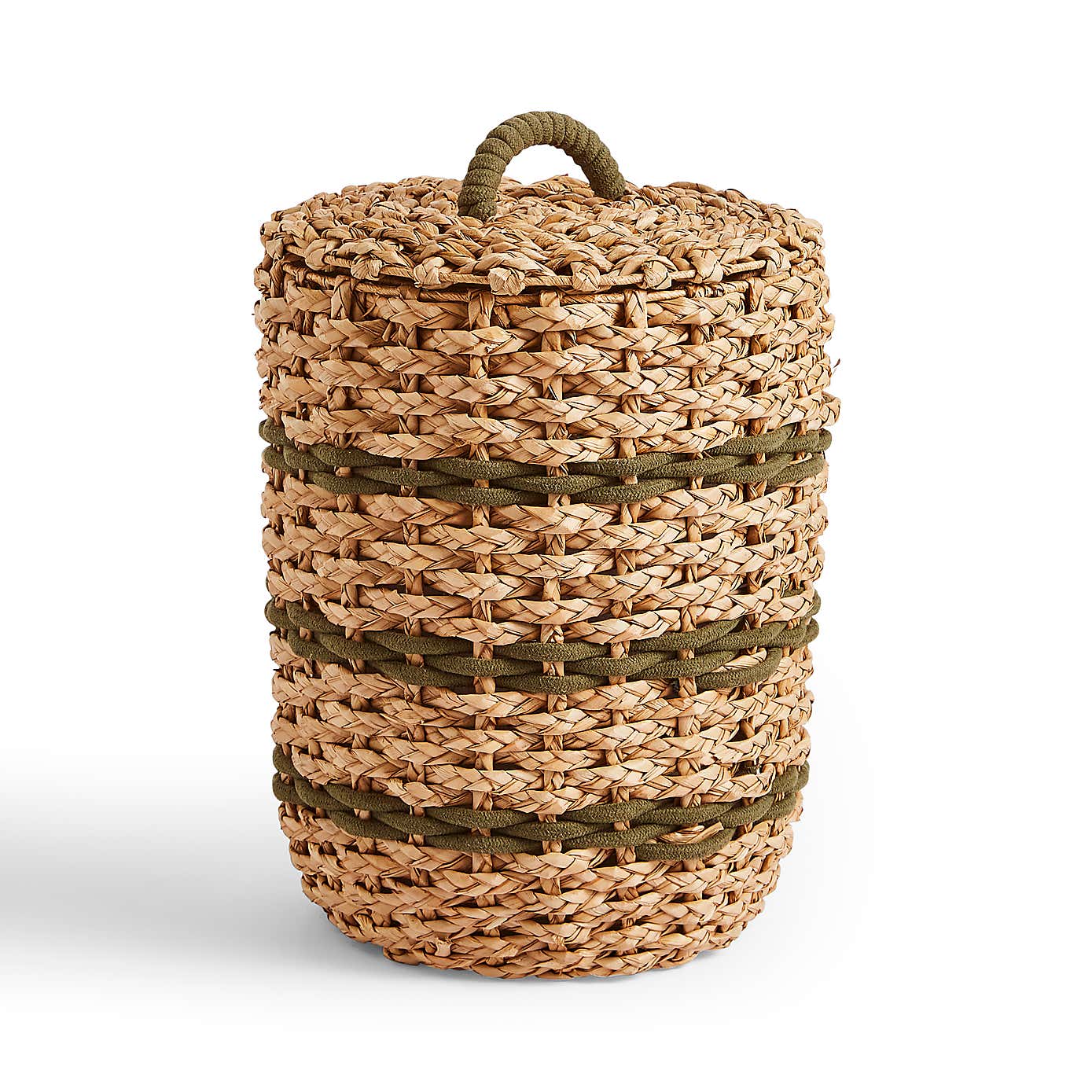 Rope Olive Green Stripe Rush Laundry Basket