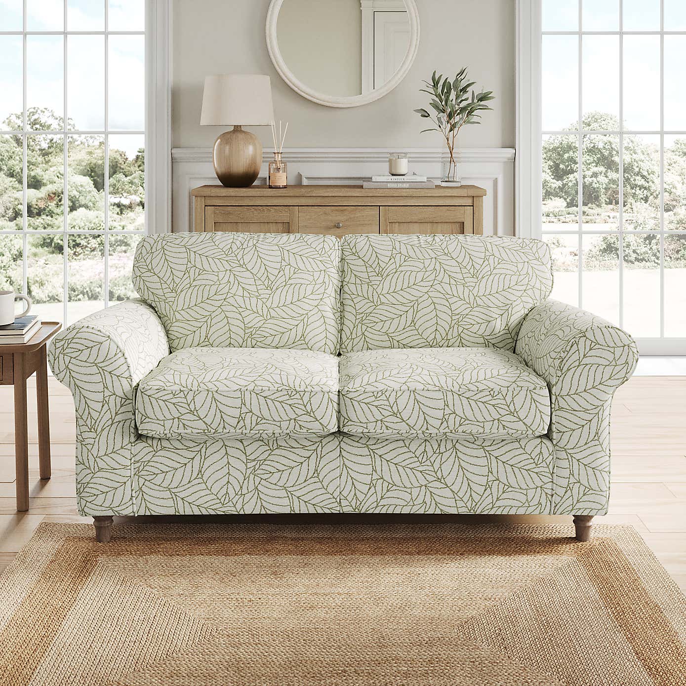 Flori 2 Seater Sofa, Leaf Print Fabric