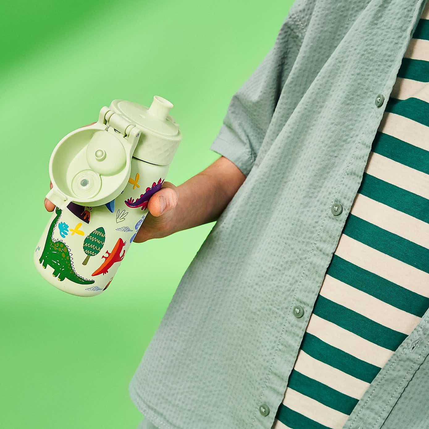 Ion8 Dinosaur Leak Proof Kids Stainless Steel Water Bottle, 400ml