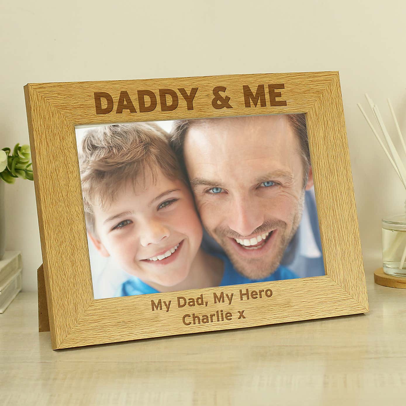Personalised Daddy and Me Light Wood Landscape Photo Frame
