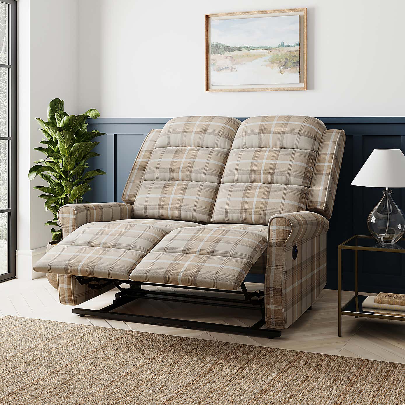 Edith 2 Seater Electric Recliner Check Print