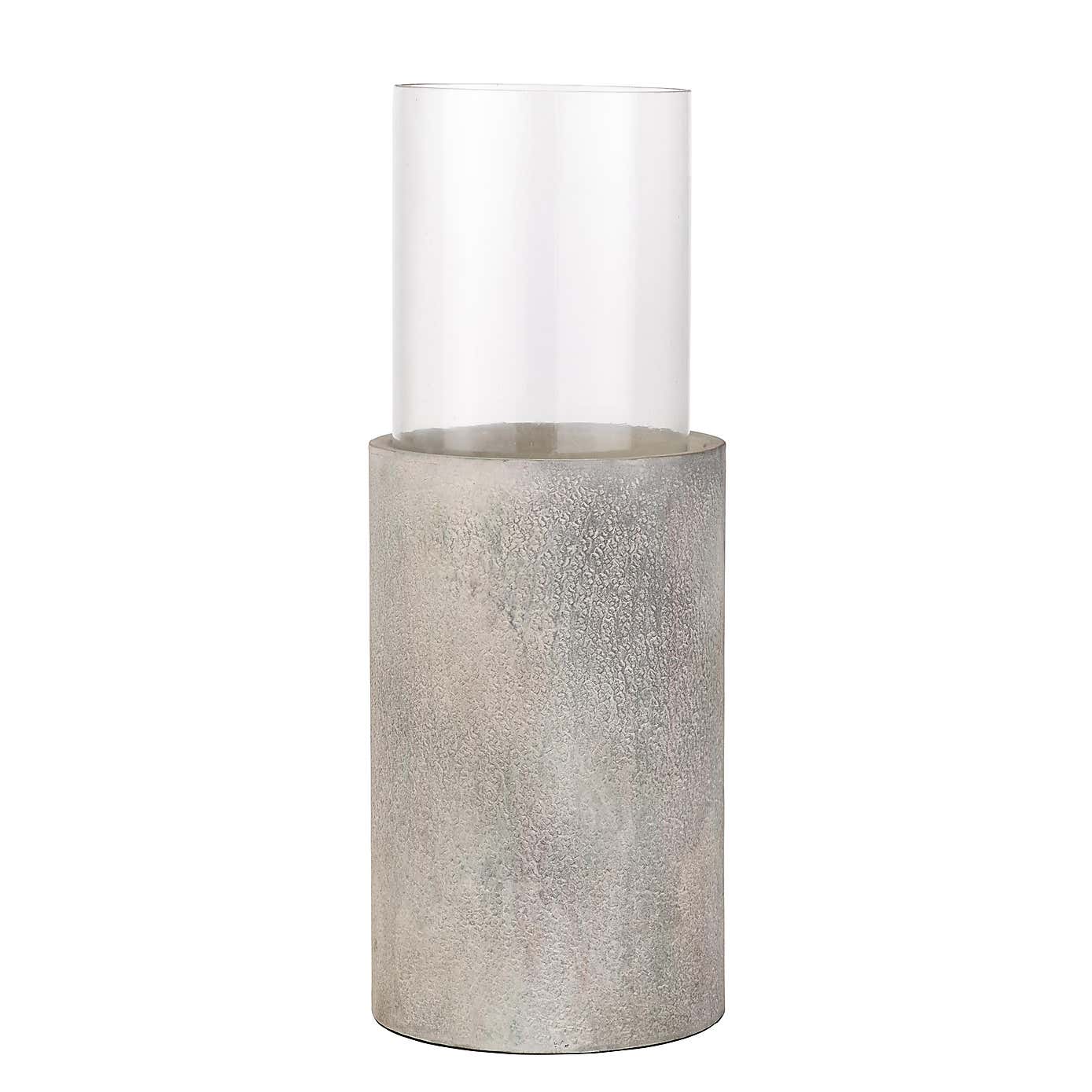 Metal & Glass Pedestal Hurricane Candle Holder