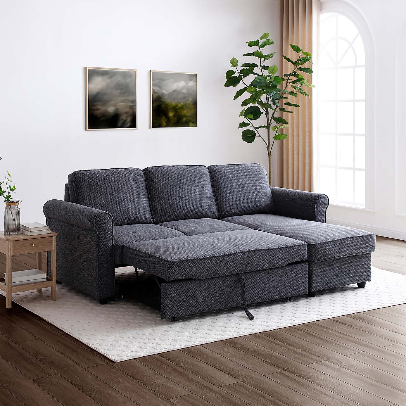 Kayden Fabric Traditional Scroll Arm Corner Sofa Bed