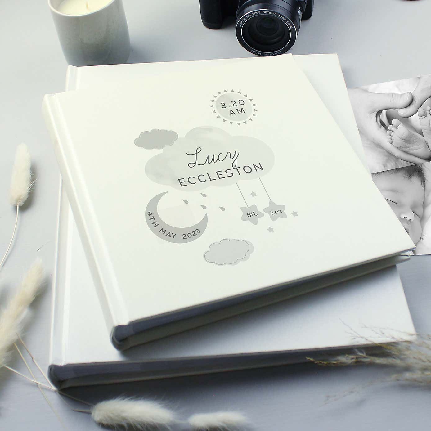 Personalised New Baby Moon and Stars Square Photo Album