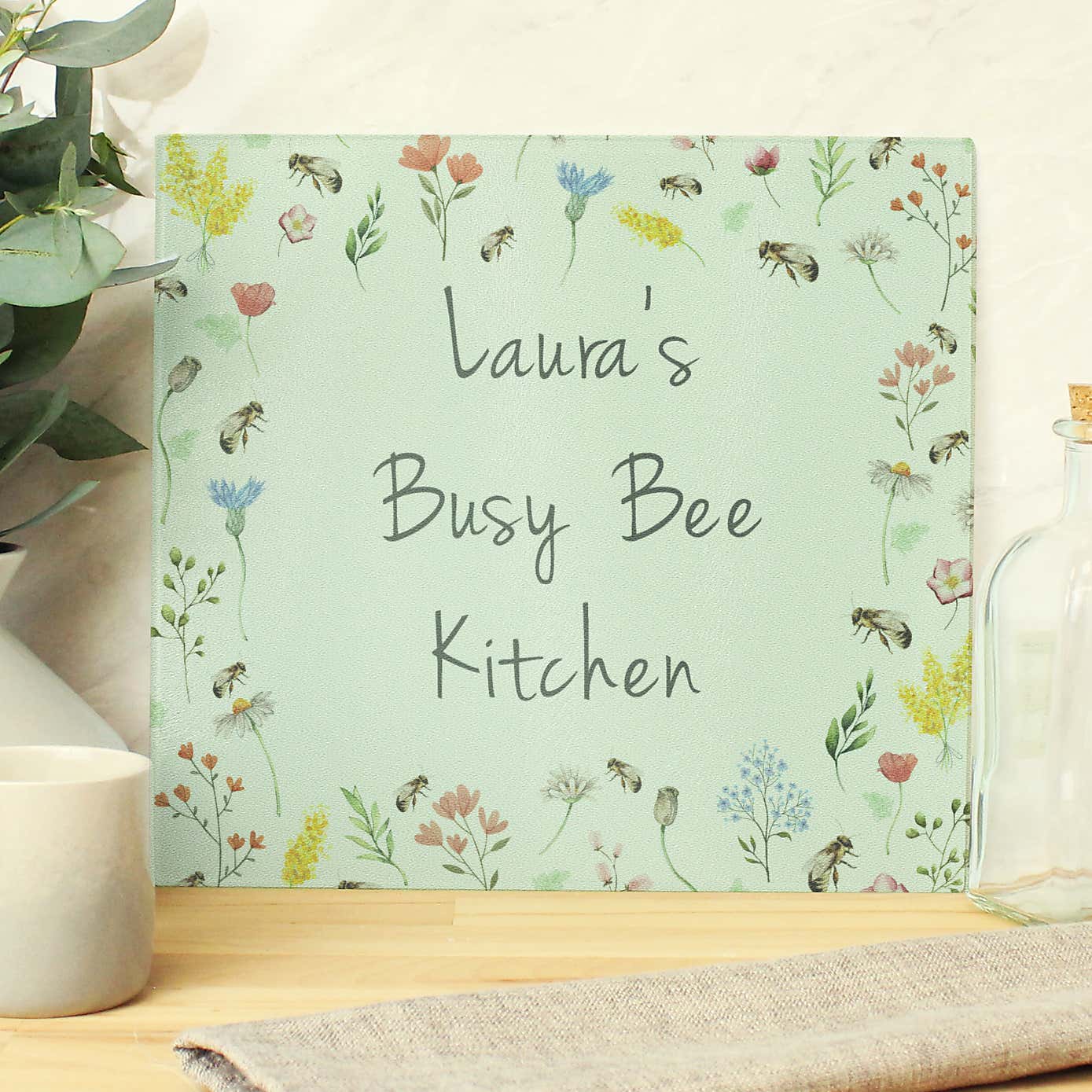 Personalised Busy Bee Glass Worktop Saver