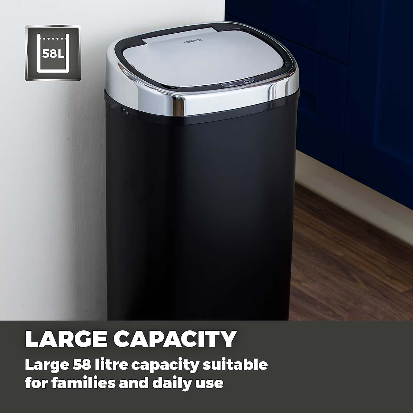 Tower 58 Litre Black Square Sensor Bin