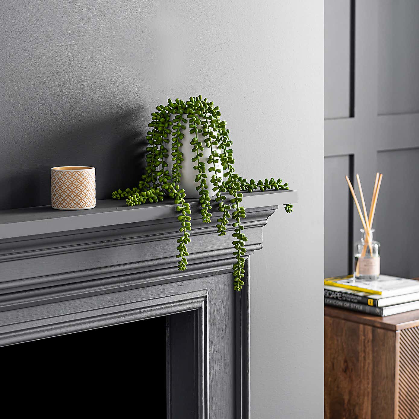 Artificial String of Pearls in White Ceramic Plant Pot