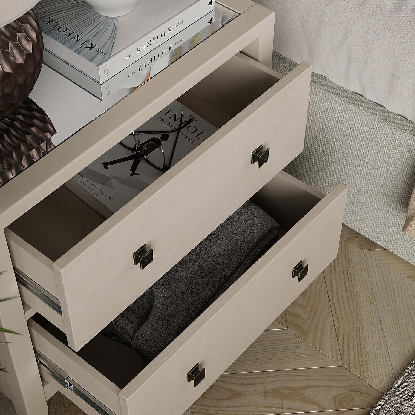 Malone Wide 2 Drawer Bedside Table, Natural