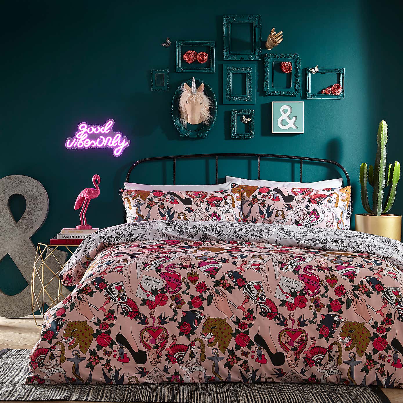 furn. Inked Blush Duvet Cover & Pillowcase Set