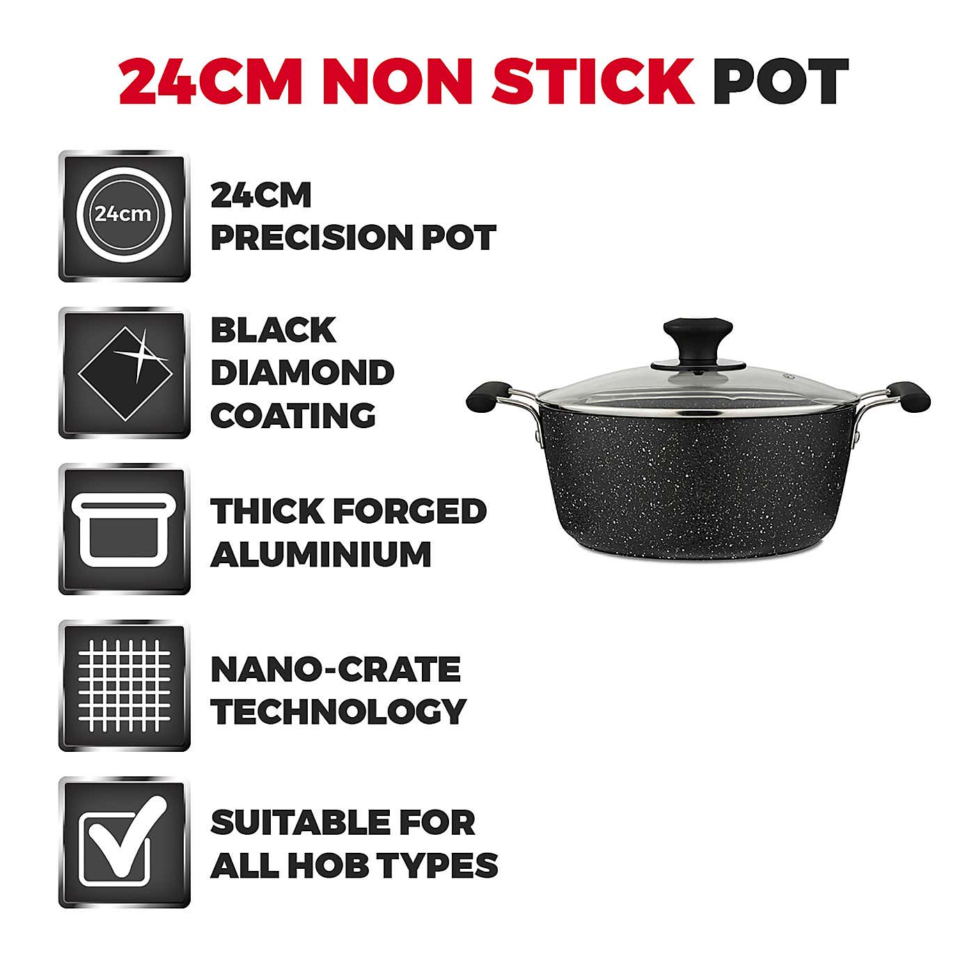 Tower Precision Non-Stick Aluminium Stock Pot, 24cm