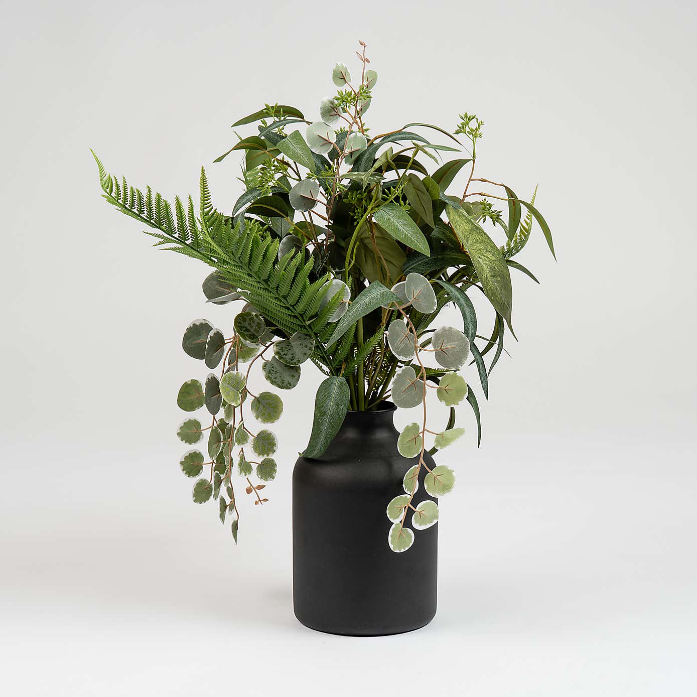 Artificial Mixed Leaves Bouquet in Small Black Vase