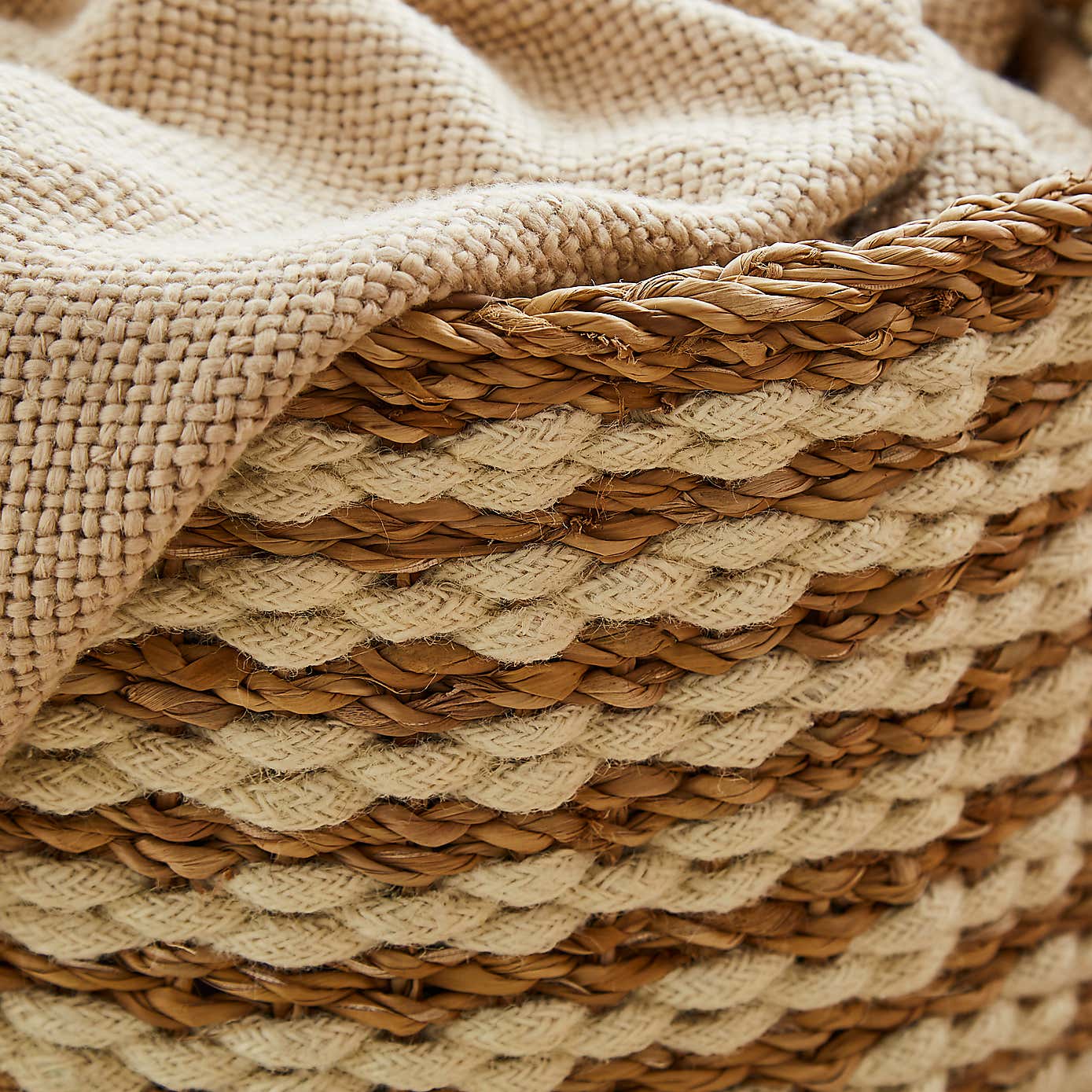 Large White Striped Basket