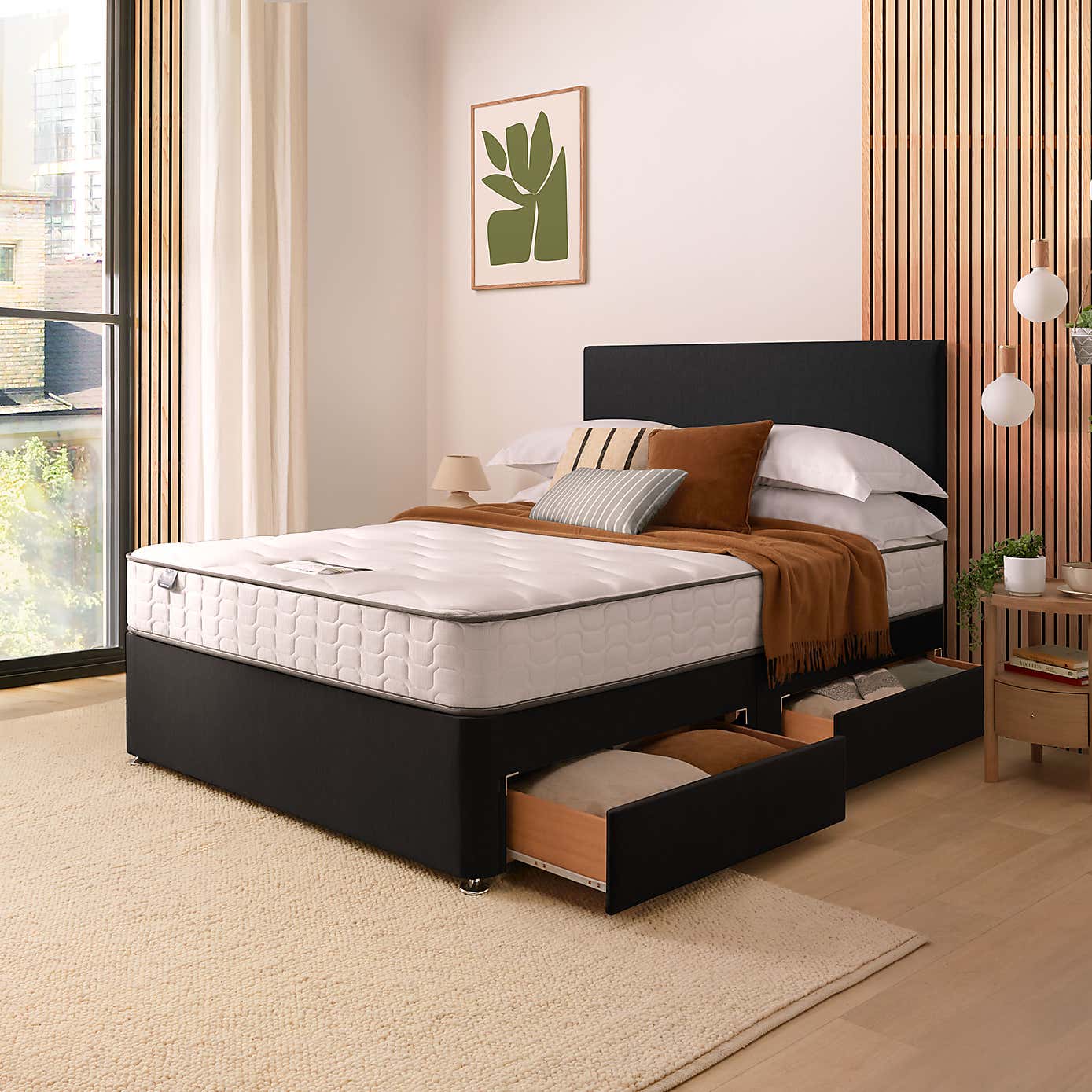 Silentnight 2 Drawer Divan Bed With Fabric Paris Headboard