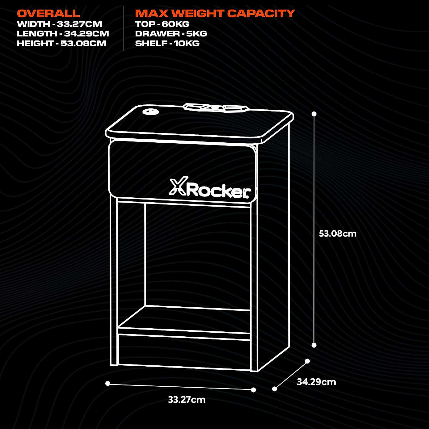 X Rocker Carbon Tek Bedside Table with Wireless charging