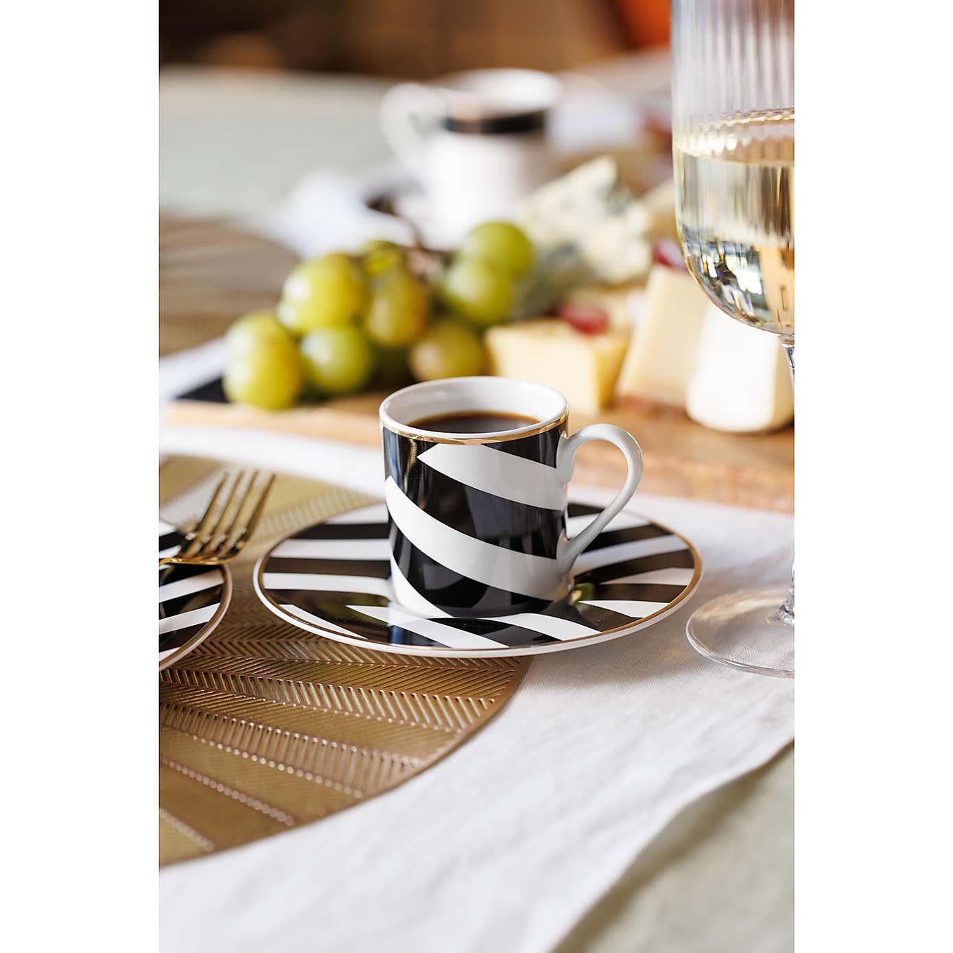 Mikasa Luxe Deco Stripe Espresso Cups and Saucers