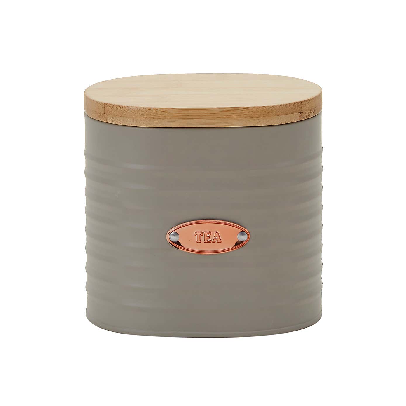 Grey and Copper Metal Tea Canister