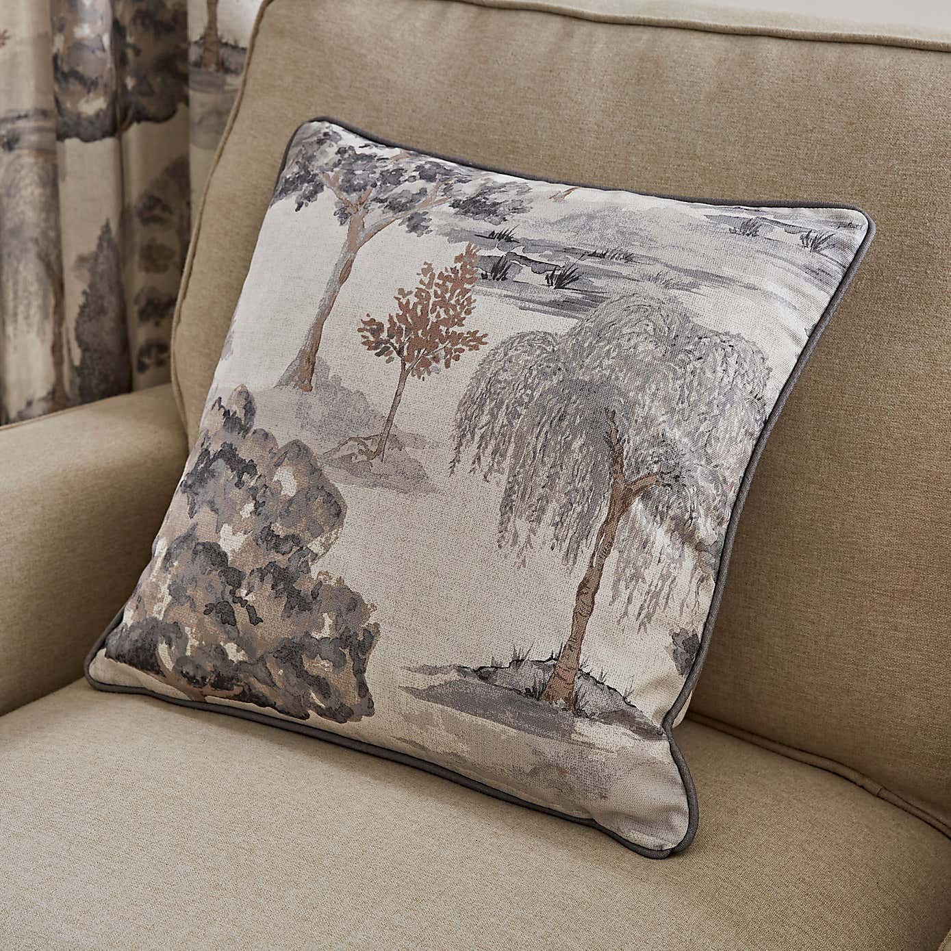 Watercolour Trees Eyelet Curtains