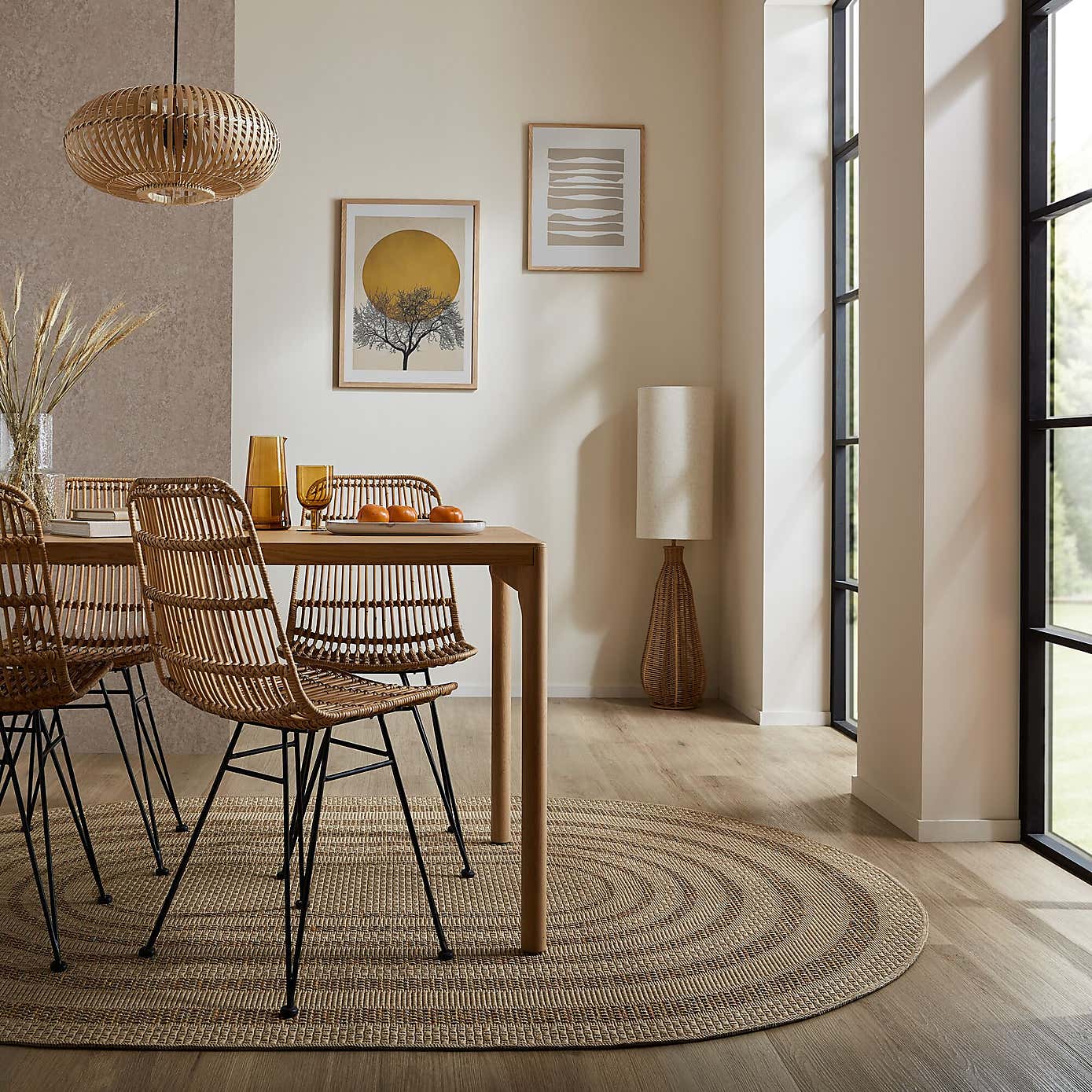 Stripe Border Indoor Outdoor Oval Rug